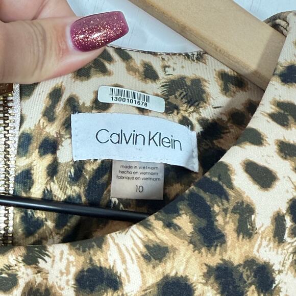 Calvin Klein Sheath Dress Women's Size 10 Tan Leopard Print Sleeveless Cocktail - Picture 7 of 8
